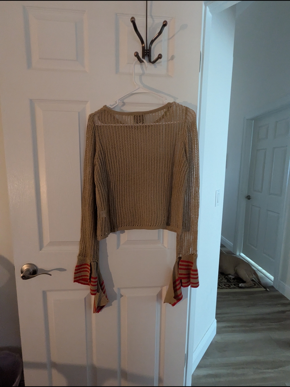 Hayden Los Angeles Women’s Beige BOHO Cropped Open-Knit Sweater